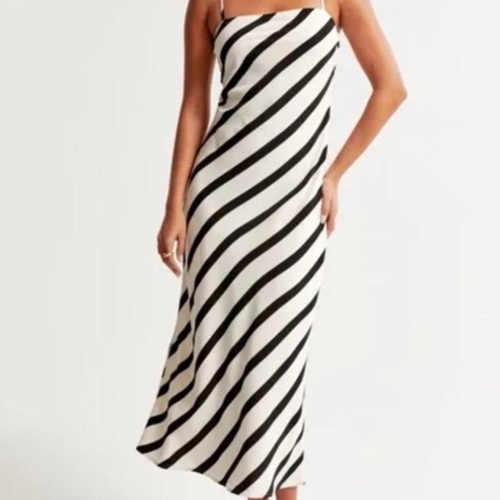 NWT Black and White Striped Satin Slip Maxi Dress size Medium Tall